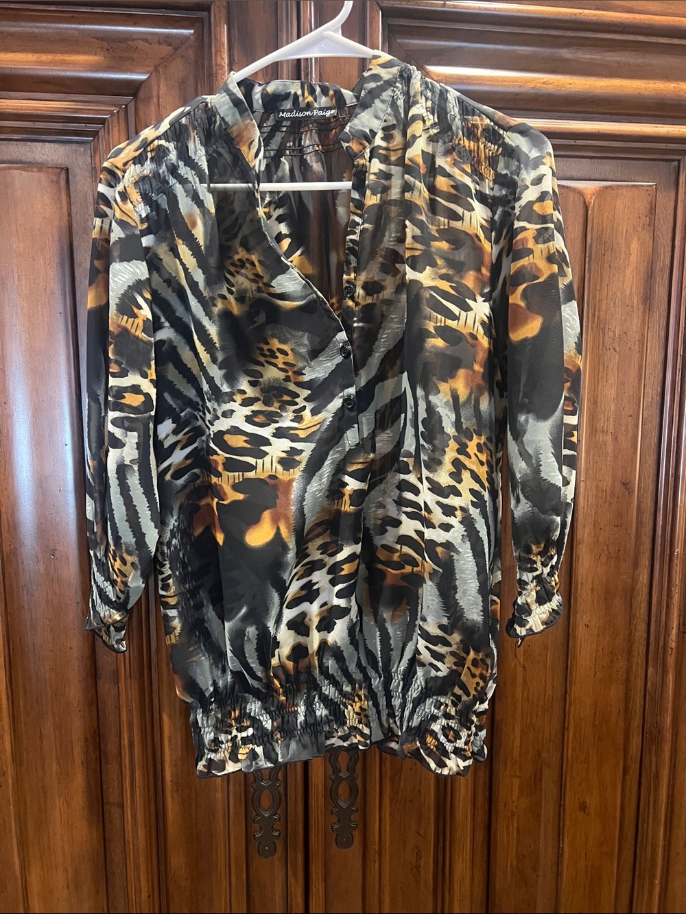 Madison Paige Animal Print Blouse - Black & Brown